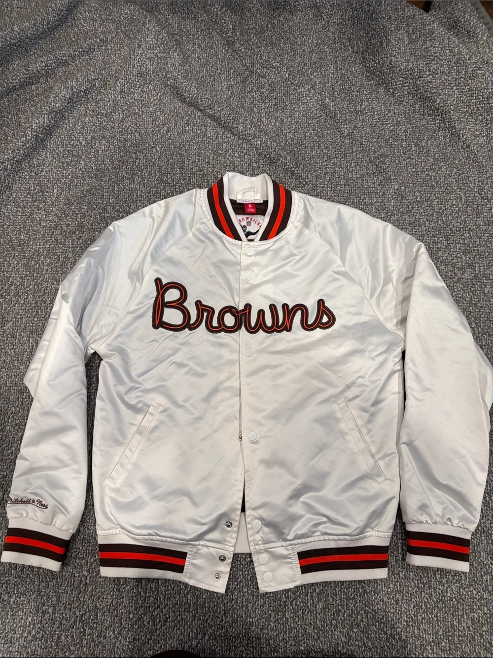 Mitchell & Ness Cleveland Browns White Throwback Varsity Jacket